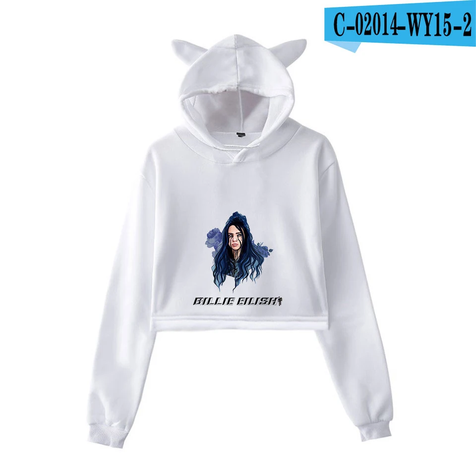 Толстовка в стиле хип-хоп Billie Eilish Cat, женская сексуальная толстовка с кошачьими ушками, модный трендовый Топ,, Kpop Kawaii Harajuku, уличная одежда - Цвет: White 4