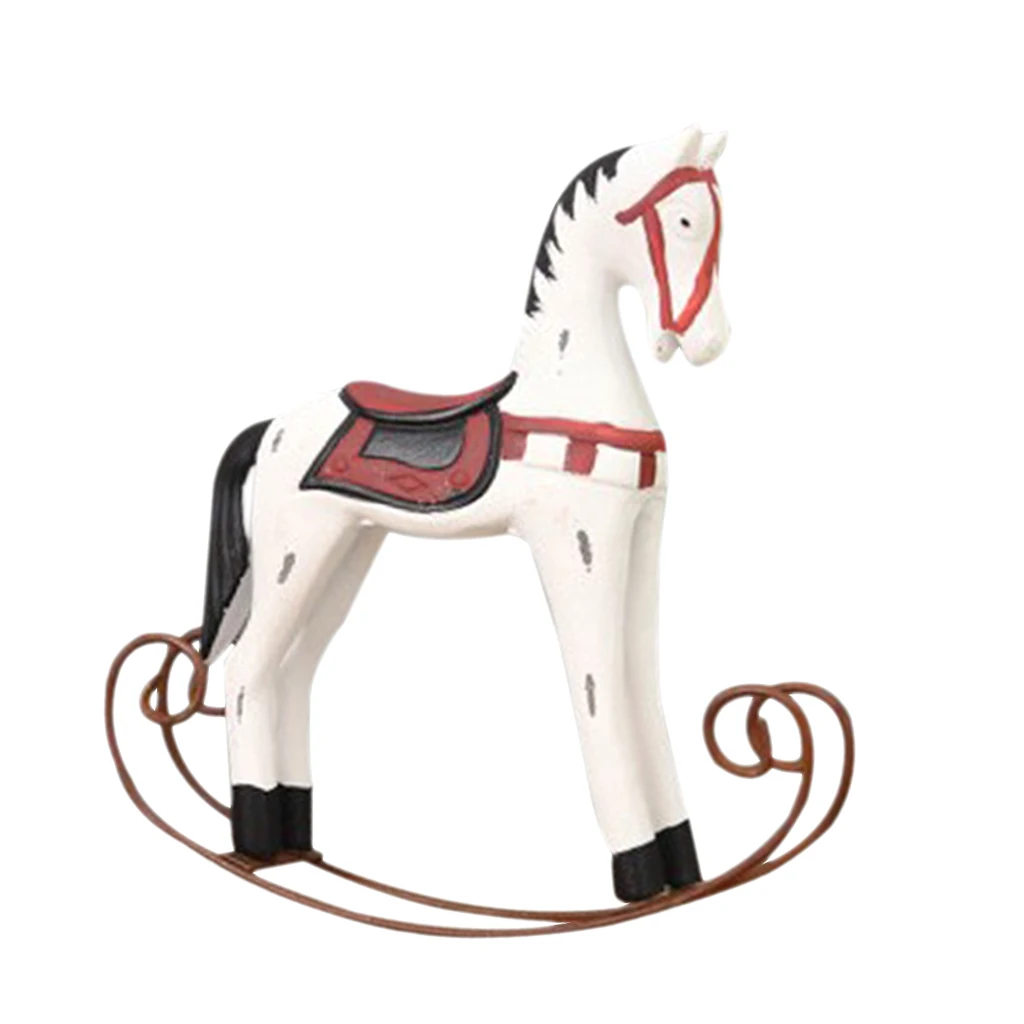 Wooden Crafts Rocking Horse Figurine Home Office Decor Furnishing Articles Wooden Adornment Crafts Horse Statue Rocking Horse
