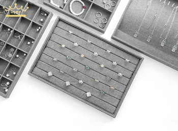 

Gray Linen Tray Jewelry Display Ring Earring Case Bracelet Fashion Jewelry Holder Necklace Pendant Display Tray