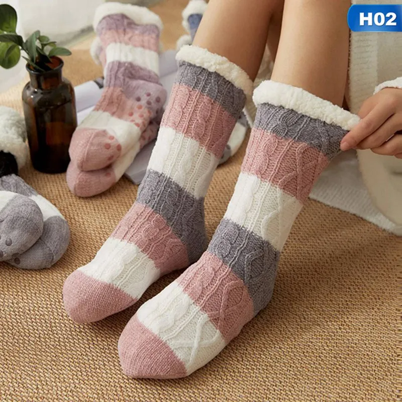 Толстые флисовые Носки с подкладкой женские мягкие теплые уютные Пушистые Носки-Тапочки - Цвет: SK1670H02