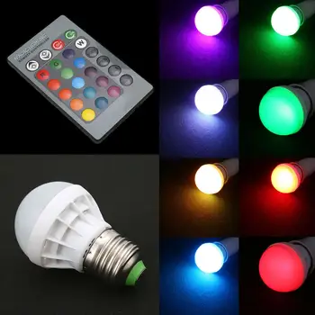

LED RGB E27 Lamp 3W AC 4 Modes Remote Control Bulb Lights IR PC