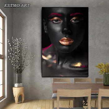 

One Piece Poster Canvas Painting African Art Black and Gold Woman Parlor Study American Style Light luxury Decorative Paintings
