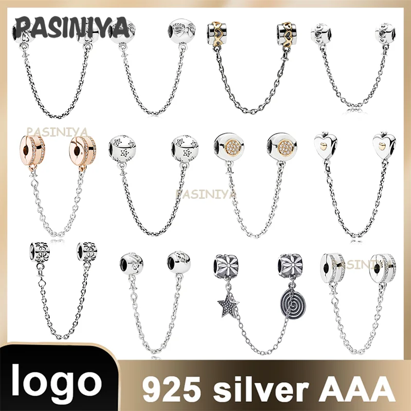 

S925 Стерлинговое Серебро, Очаровательная цепочка с логотипом, подходящая для оригинального браслета, любовь, звезда, бант, бриллиант, девушки, подарки для праздника и вечеринки