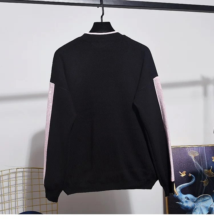 Высококачественный Свободный женский свитер «Diamonds», пуловер+ длинные штаны-шаровары, Женский комплект из двух предметов, черный вязаный спортивный костюм, женский комплект