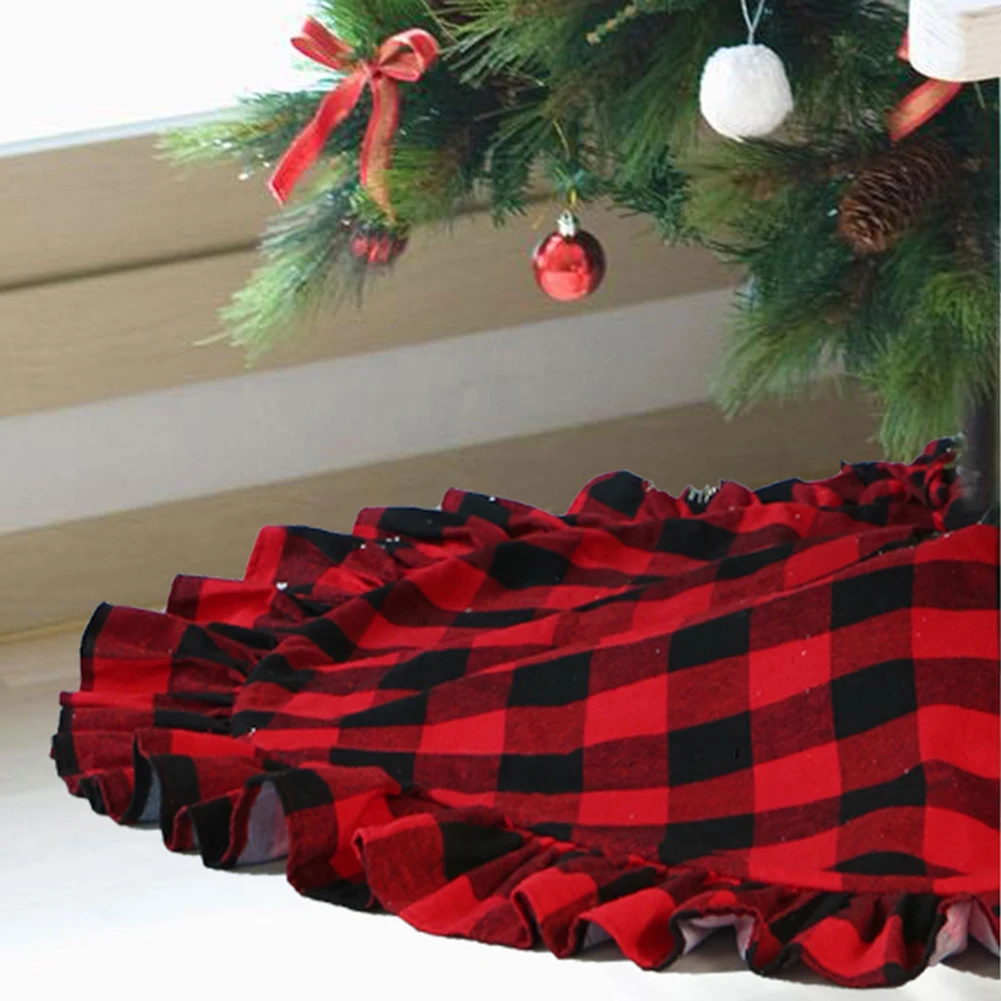 48inch Christmas Tree Skirt Plaid Red And Black Plaid Carpets Skirt For Christmas Xmas Holiday Decorations New Year Decors Wills