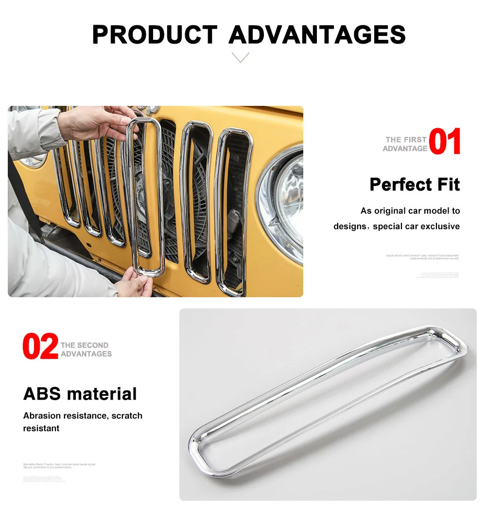 MOPAI For Jeep Wrangler TJ 1997-2006 Mesh Front Insert Grille Cover Trim Car Exterior Decoration ABS Stickers Car Styling MOPAI For Jeep Wrangler TJ 1997-2006 Mesh Front Insert Grille Cover Trim Car Exterior Decoration ABS Stickers Car Styling