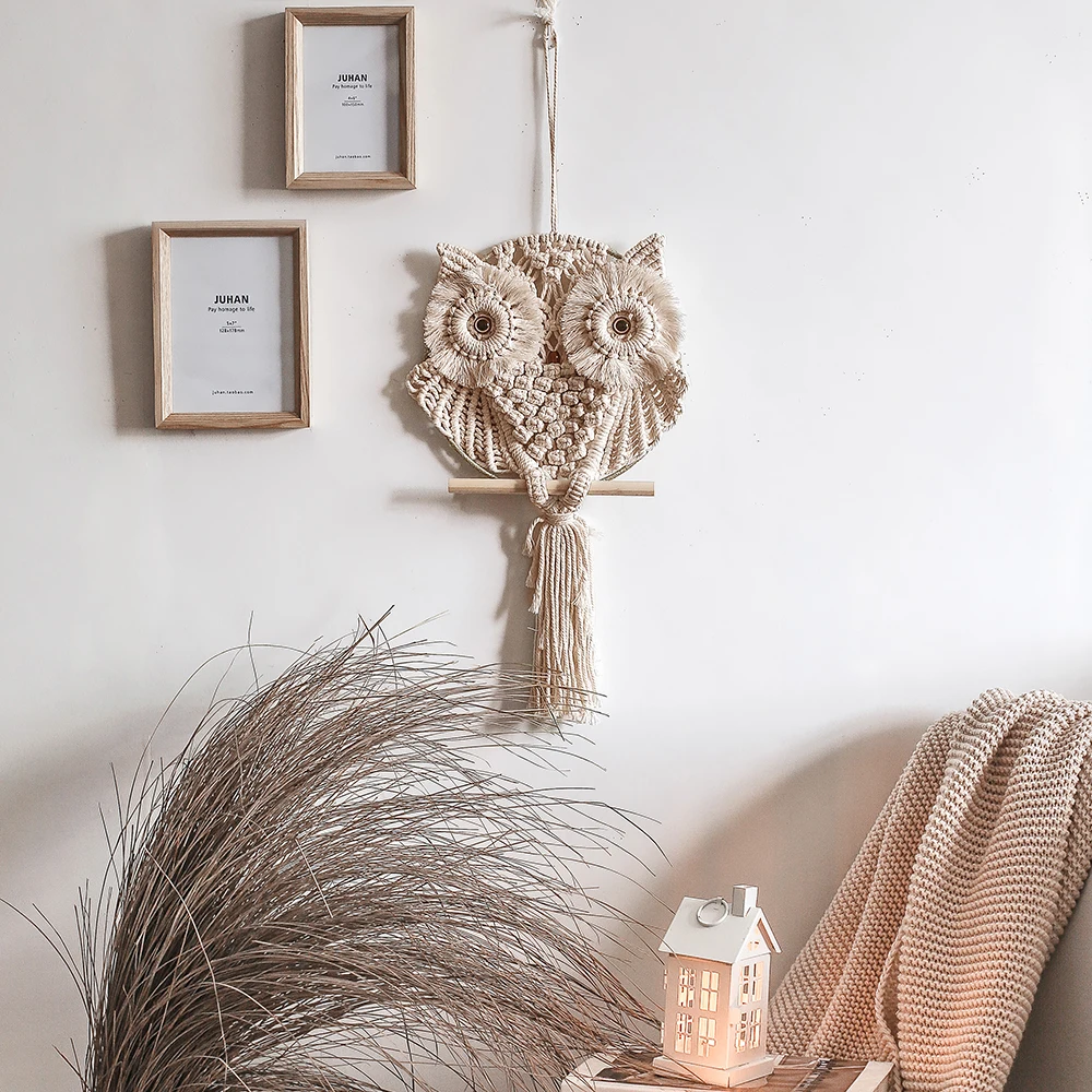 

Nordic Vividly Owl Wall Hanging Tapestry Exquisite Macrame Mandala Animal Tapestries For Farmhouse Hotel Living Room Decoration