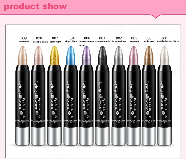 BIOAQUA Professional Makeup Eyeliner Pencil 10 Color Glitter Eye Pencil Long Lasting Waterproof Highlighter Eyeshadow Pen