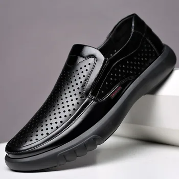 

New Men's Genuine Leather Shoe Big Size 38-47 Slip-on Loafers Men Leather Casual Shoes Fashion Summer Breathable Shoes