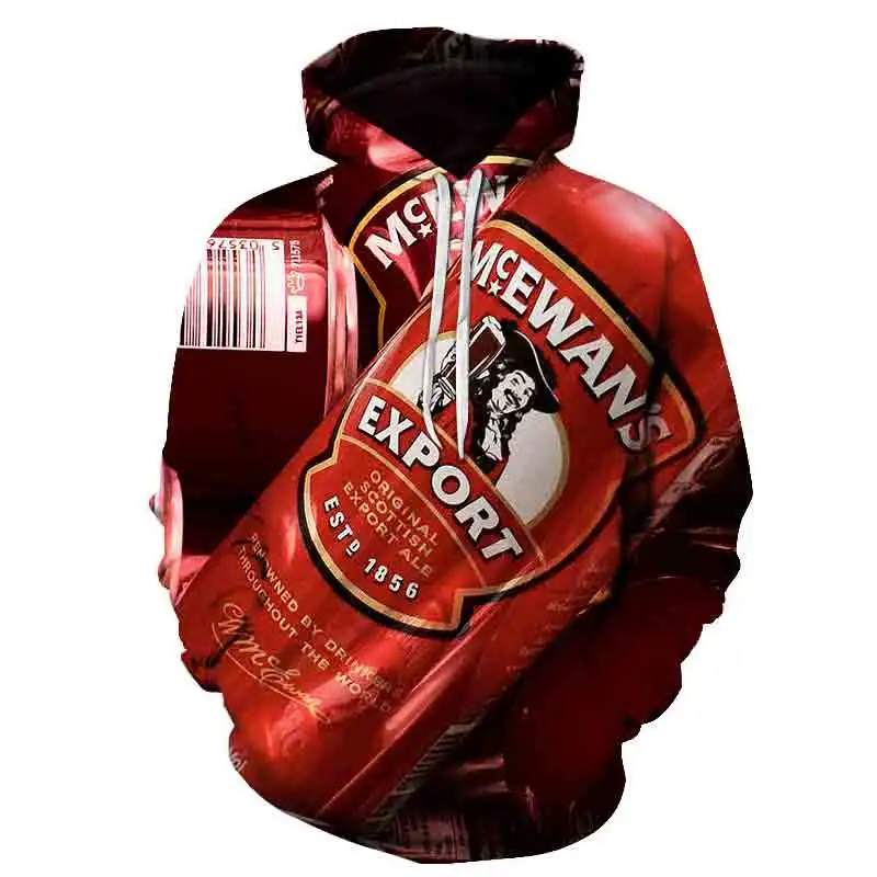 

2020 Spring and Autumn 3D Printing Hoodie Men's Women's Beer Hip Hop Sports Long Sleeve Hoodie Sports Top