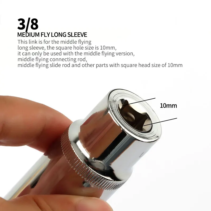 1Pcs 3/8”Drive 6-Point Deep socket head 10mm Hole Hex Extension Sleeve Head 8/9/10/11/12/13/14/15/16/17/18/19/20/21/22/23/24mm 5