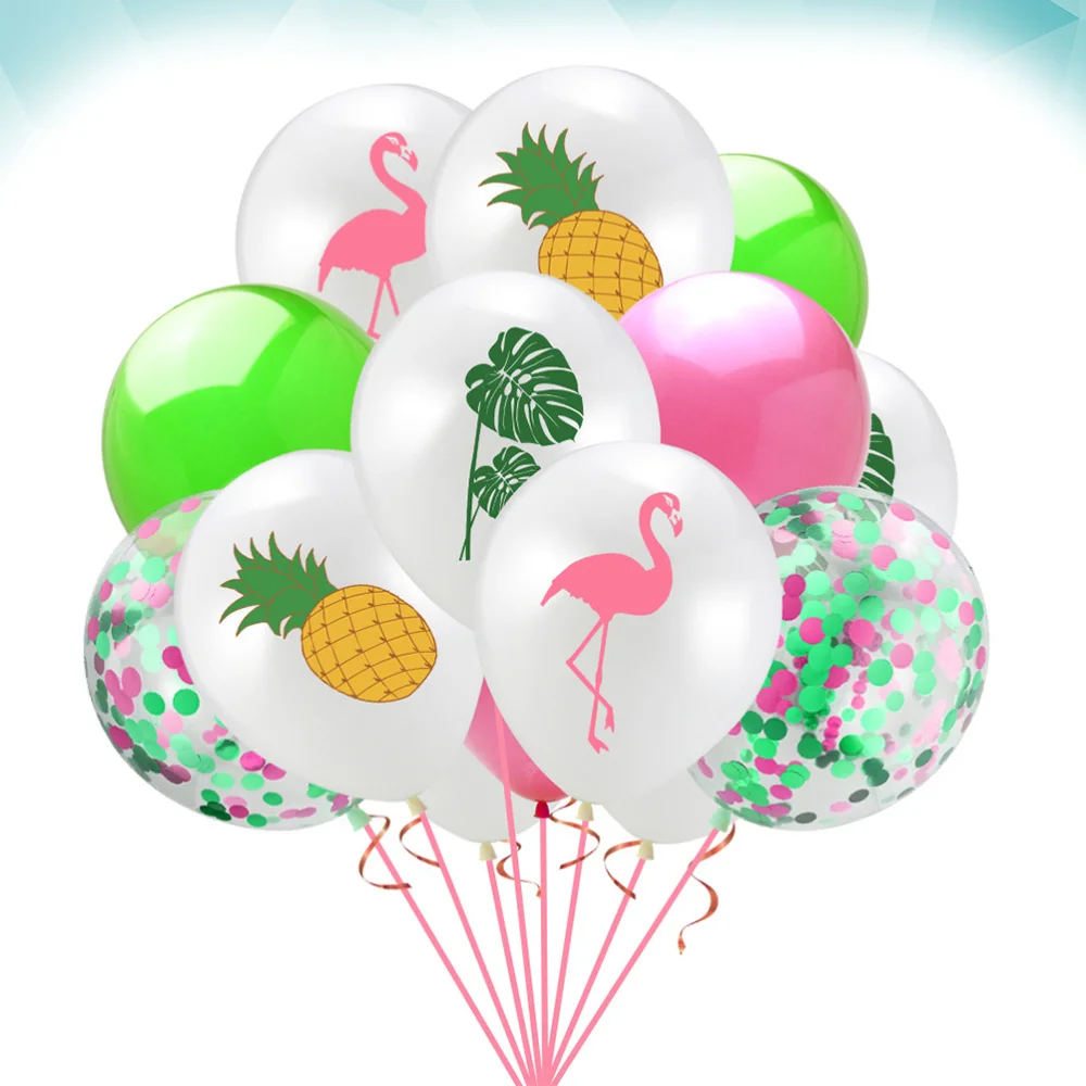 15pcs Flamingo Ballon Pineapple Decor Turtle Leaf Balloon Hawaiian Layout for Gathring Party Home Festivel (Pineapple + F | Дом и сад
