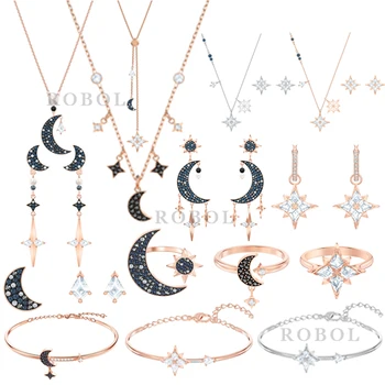 

High Quality Original SWA Necklace with Original Engraved Symbolic Star Moon Earring Bracelet Set Elegant Fashion Woman Jewelry