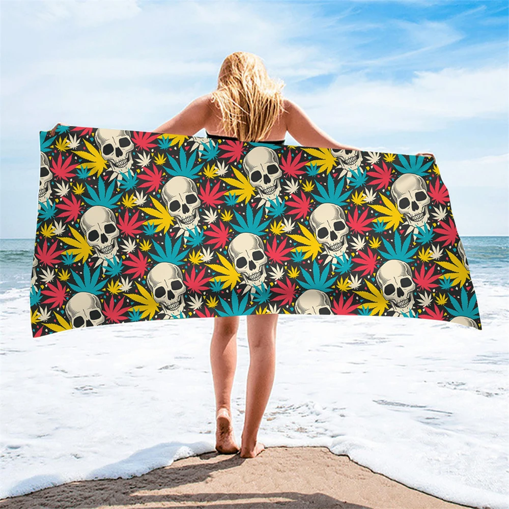 

Hot Style Beach Cushion Towels Jamaican Leaves With Skull Pattern Microfiber Absorbing Shower Bath Poncho Swim Serviette Plage