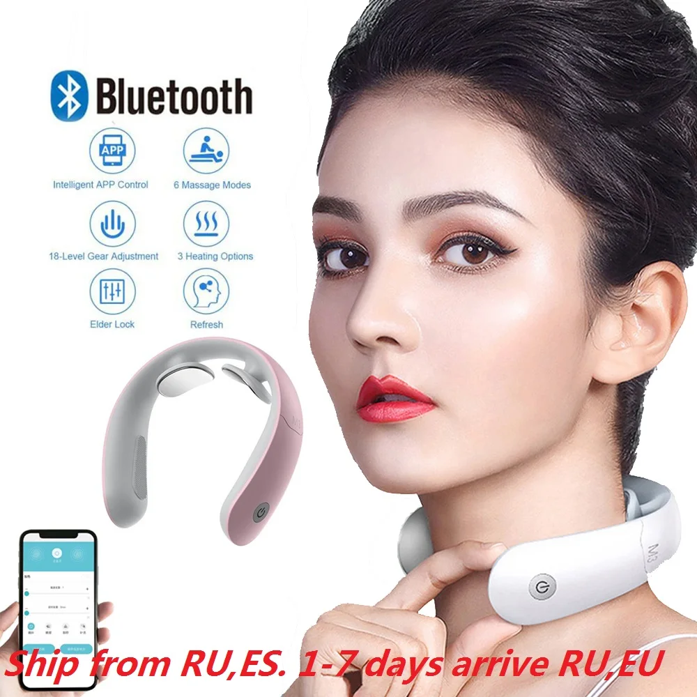 Smart Electric Cervical Massager TENS Pulse Back Neck Massager Bluetooth APP Control 42 Degree Neck Pain Relief Ship from RU ES