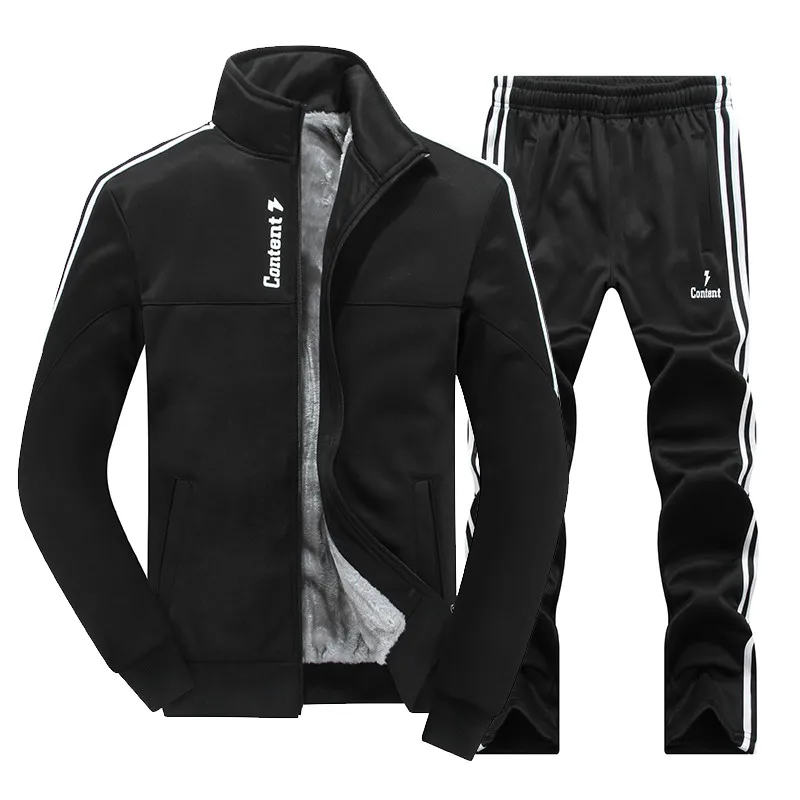 New Winter Men's Sets Plus Velvet Men Sport Suits Sportswear Set Fitness Warm Tracksuit Zip Pocket Male's Casual Clothing