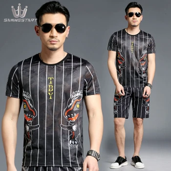 

SAMWESTART Men's Sets Summer Short Sleeve Pants Male Sport Sets Fashion Modern O-Neck Elastic Waist Black Menswear