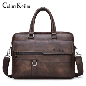 

Celinv Koilm Men's Business Handbag Hot Large Capacity Leather Briefcase Bags For Man 13.3 inches Laptop Work Travel Bag Black