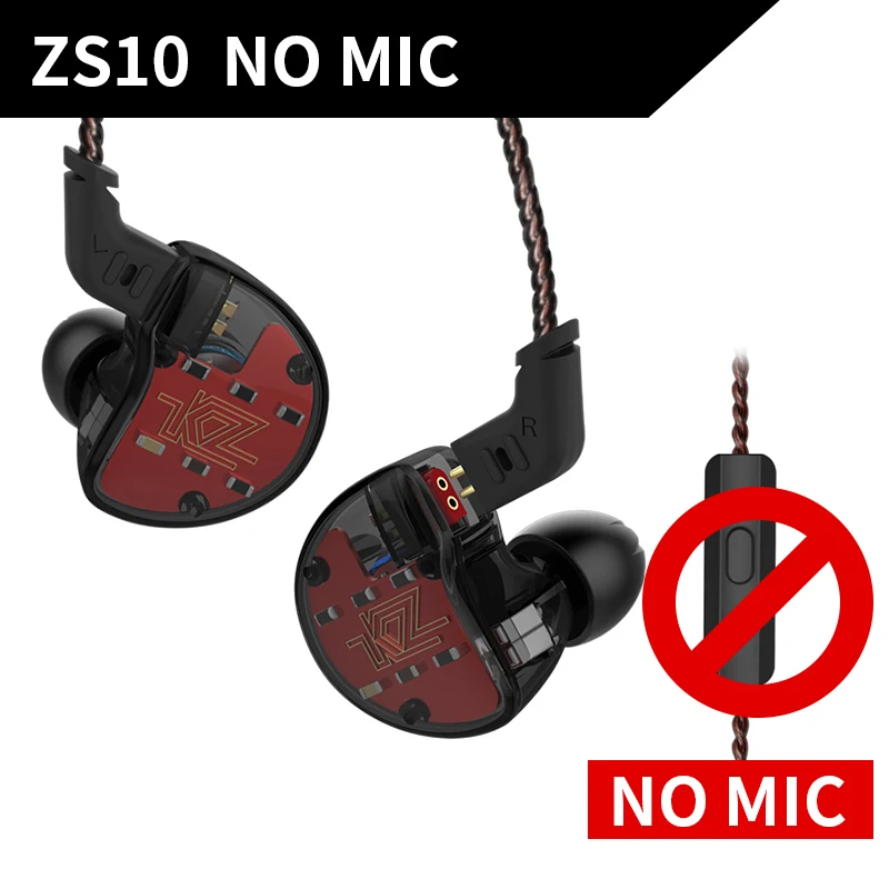 KZ ZS10 наушники 4BA+ 1DD динамические арматурные наушники HiFi бас гарнитура шумоподавление в ухо Мониторы гибридные наушники - Цвет: Black Nomic
