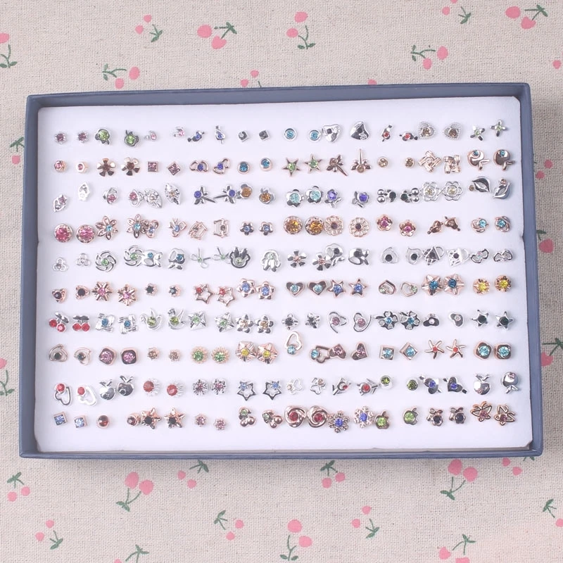 

100 pairs/ 1 Box Colorful Earstuds Earrings Ear Nail No Fade Needle Earring Ear Cap Ear Plug Day Korean Earrings