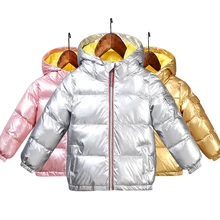 Пальто для мальчиков зимняя куртка детское пуховое хлопковое пальто водонепроницаемый Зимний комбинезон розовая, золотая, серебряная Куртка парка с капюшоном пуховые пальто для девочек