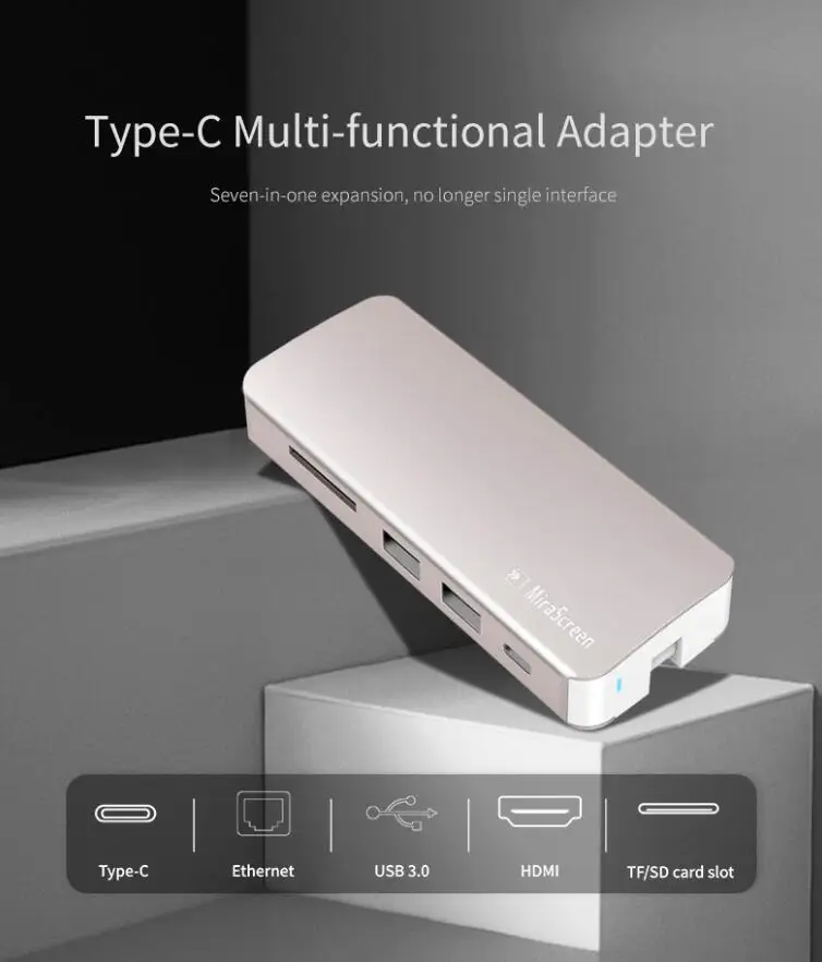 USB-C концентратор 7 в 1 Тип C концентратор для Мульти USB 3,0 Топ HDMI 3,5 мм аудио SD/TF кардридер RJ45 Lan адаптер для MacBook Pro
