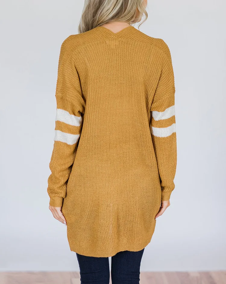 Fall/winter new ladies sweater stripe color matching cardigan long fashion simple elegant atmosphere sweater women Striped