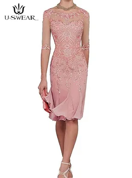 

Elegant Mother of The Bride Dresses Half Sleeves Chiffon Lace Appliques Wedding Party Dress Mother Dress for Wedding Custom Made