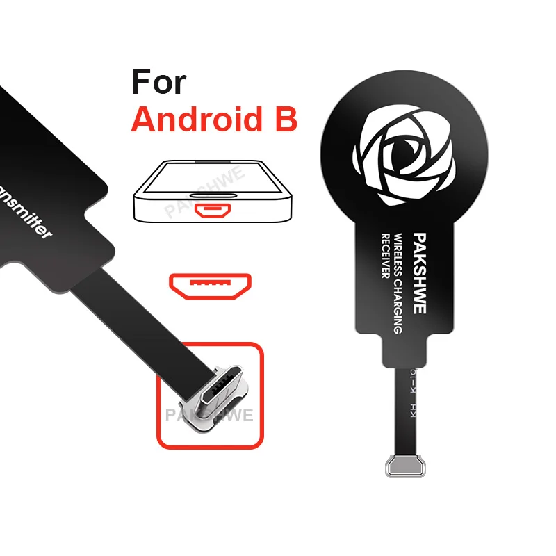 Qi Беспроводное зарядное устройство приемник модуль адаптер для Lightning iPhone 5 5S 5C SE 6S 7 7Plus Android Micro-usb type-C телефоны универсальные - Тип штекера: Black for Android B