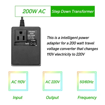 

Hot Efficient Household 200W AC 110V To 220V Step Down Transformer Voltage Converter Travel Power Adapter YDH200W