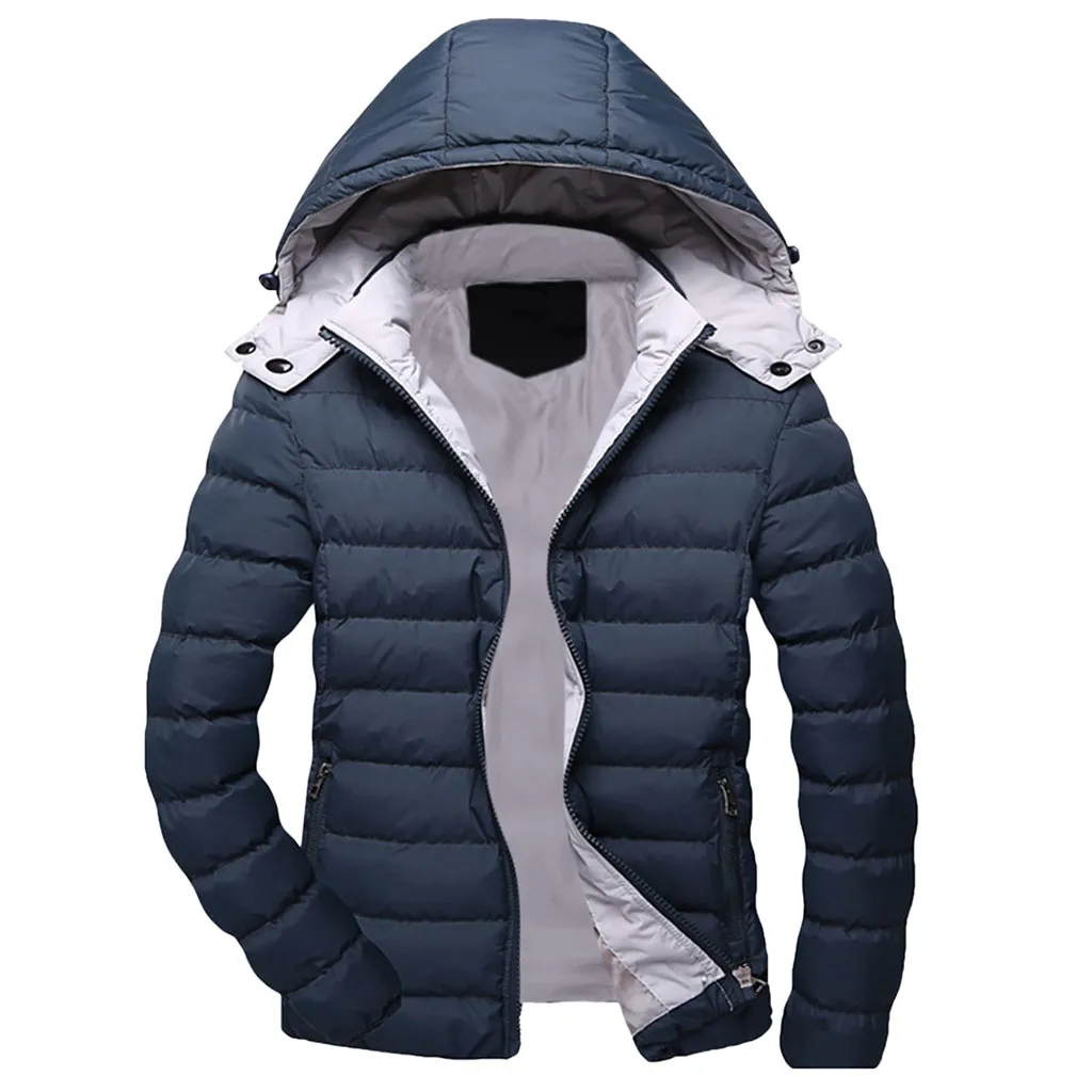 Низкая цена, распродажа, Мужская Повседневная зимняя однотонная теплая куртка на молнии с капюшоном и длинным рукавом, верхняя одежда, верхняя одежда, Прямая поставка, горячая распродажа