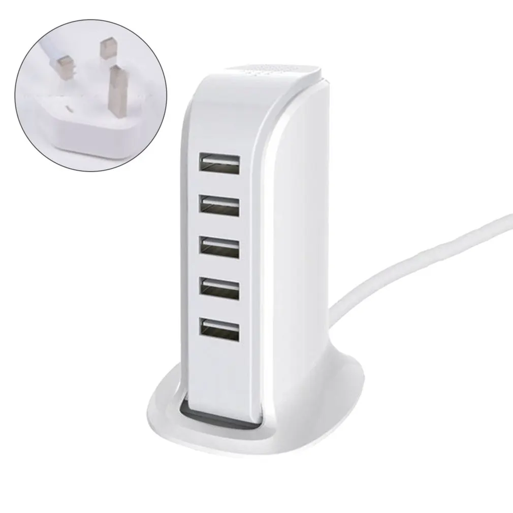 5 портов USB зарядное устройство 4A многопортовый разъем концентратор зарядная станция адаптер питания Универсальный мобильный телефон Настольный настенный дом - Цвет: UK
