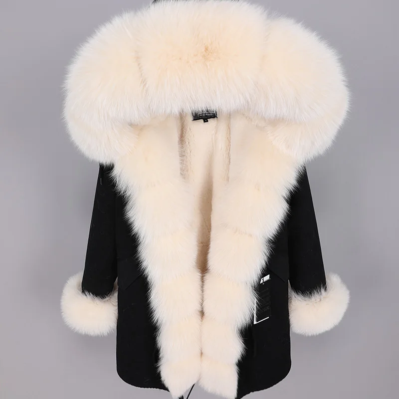 

2020 New Winter Jacket Real Fur Women Outwear Thick Parkas Brand Natural Real Fox Fur Collar Coat Faux Rabbit fur liner parka