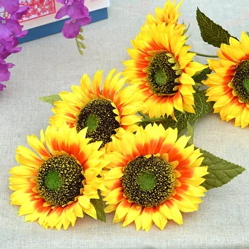 

Retro Model 3 Head Sunflower Imitation Flowers European Style Sunflower Home hun qing ying lou Decoration Artificial Flower