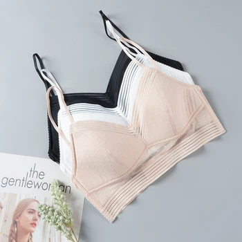 

Backless Strapless Bra Push Up Plus Size Women Bralette Wire Free Sexy Low Back Underwear Lace Thin Dots Mesh Lingerie