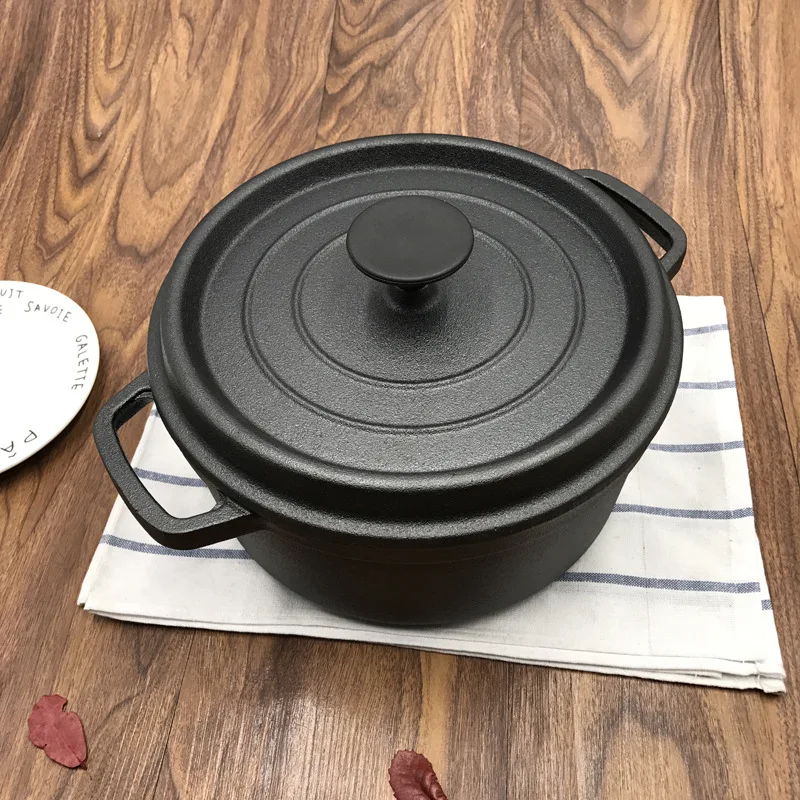 Cast Iron Pots Stew Soup Pot Non Stick Pan Uncoated Double Ears