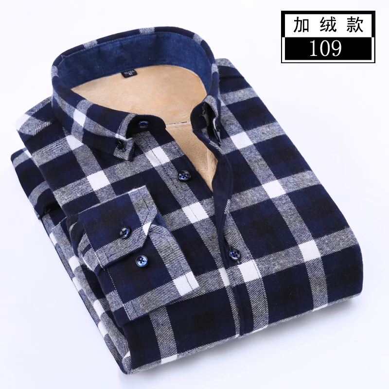 Мужская хлопковая тонкая теплая бархатная Толстая рубашка, деловая Повседневная клетчатая зимняя Модная брендовая Высококачественная рубашка, большие размеры 8XL 7XL - Цвет: Warm Man Shirt 109