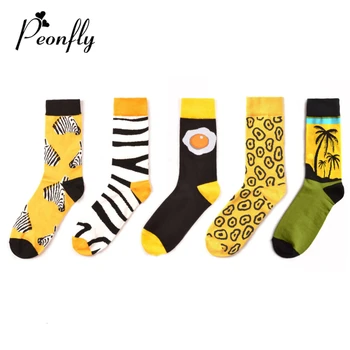 

PEONFLY 5pairs/lot Harajuku Style Fashion Cartoon Fruit Omelet Avocado Men's Socks Hip Hop Street Funny Happy Socks Calcetines