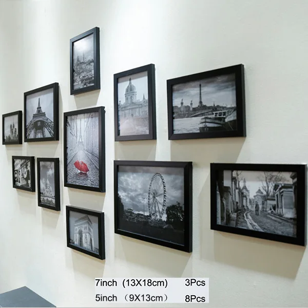 Black Photo Frame 11 шт. классическая деревянная фоторамка для настенного украшения дома 7 10 дюймов Свадебная пара рекомендации черно-белые фоторамки - Цвет: Black Photo Frame
