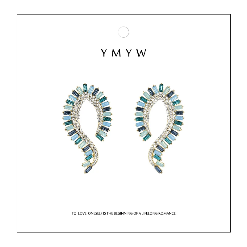 

YMYW New Fashion Luxury Glass Crystal Rhinestone Stud Earrings Statement Charm Zinc Alloy for Women Party Accessories 2019 Gift