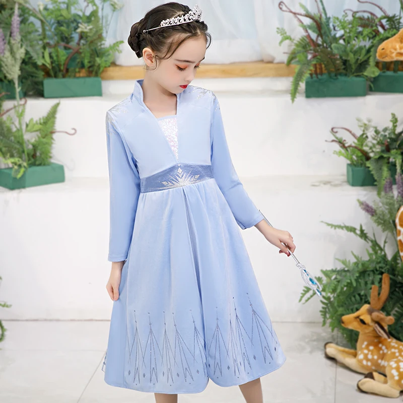 Платье «Эльза» для девочек 2 маленьких девочек; костюм с рукавами «Снежная королева»; бархатные платья принцессы Эльзы для костюмированной вечеринки; Vestidos