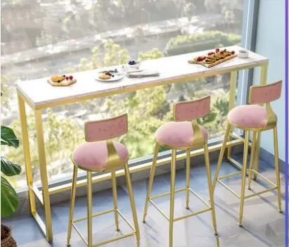 Nordic marble bar table contracted iron art against the wall high table household milk tea cafe bar long and chair