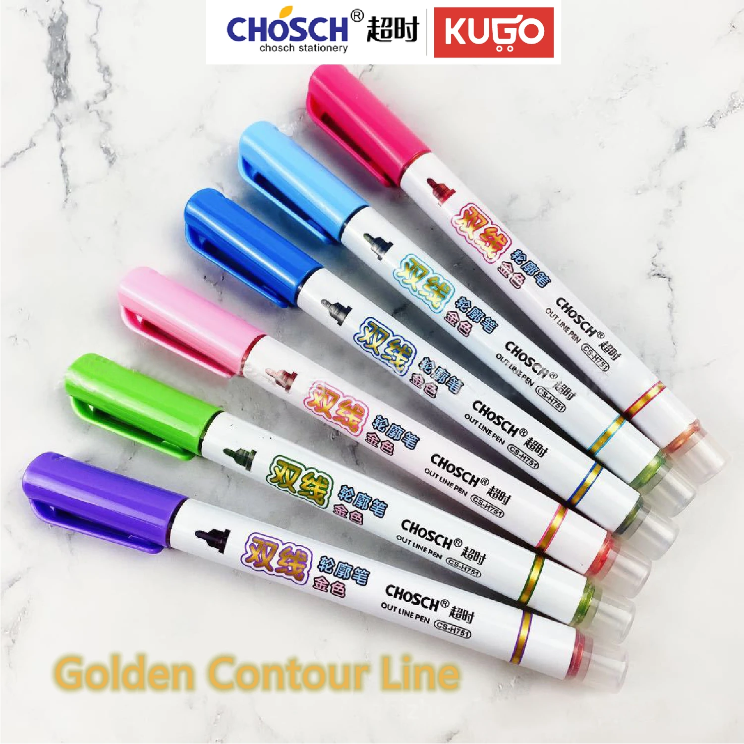 Chosch 6 Color Golden Lines Contour Art Pens Markers Pen Out Line Pen