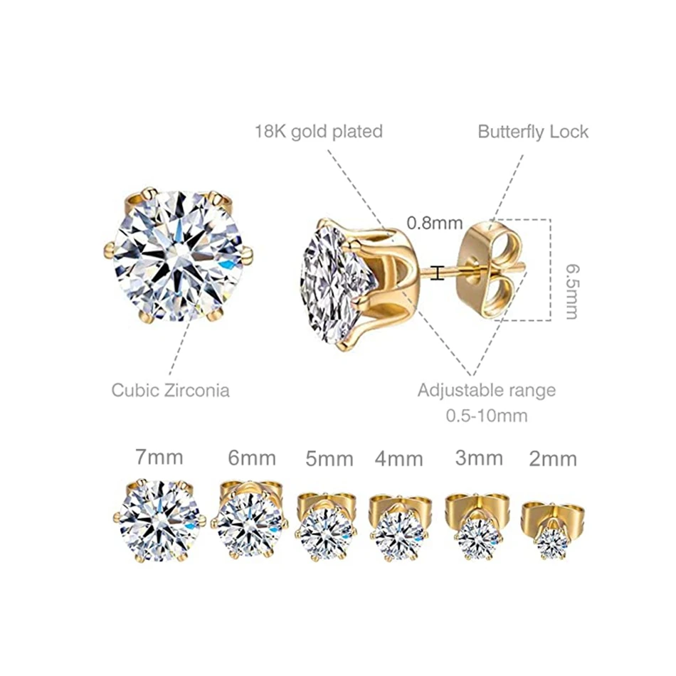 12 Pairs Stud Earrings Set 2-7mm Mixed Size Crystals Balls Pearl Earrings Stainless Steel Ear Piercing Women Fashion Jewelry 5