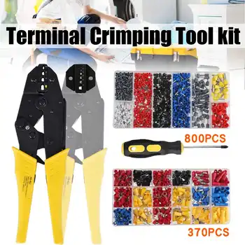 

Electrical Crimper Kit Wire Connector Terminal Plier Crimping Tool With 800 Pcs Tube Shape Connector 370 Pcs Insulated Terminal