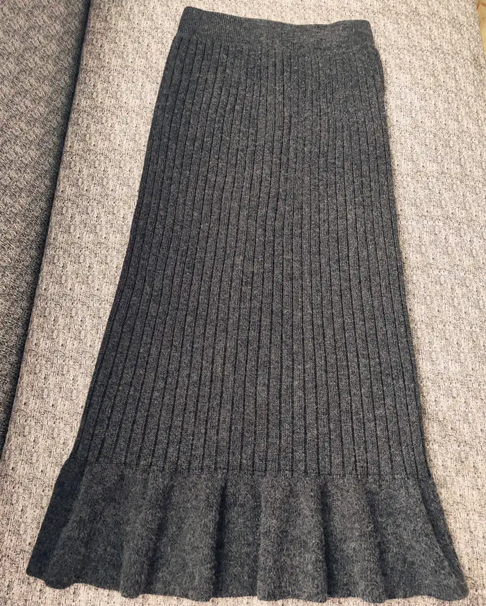 gray knitted skirt Осень-зима, черные вязаные длинные юбки для женщин, бархатная Теплая юбка с высокой талией, облегающая юбка макси с разрезом и рыбий хвост для женщин - Цвет: gray knitted skirt