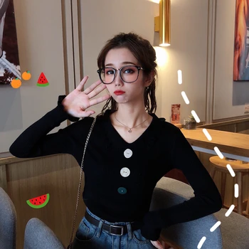 

2020 Spring&Autumn New Style Knitted Bottoming Shirt Women's Shirt Foreign Style Wearing Long-sleeved Sweater Women Were Thin