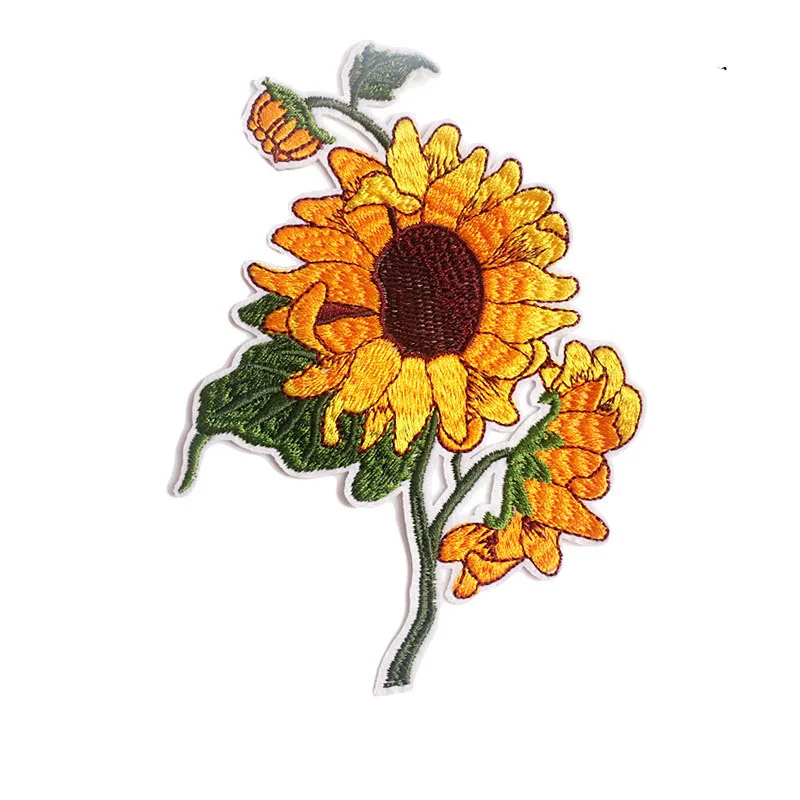 1pc Sunflower Iron On Patch Full Embroidered Clothes Patch For Clothing