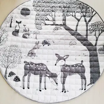 

Nordic Forest Animals Print Baby Toddler Cotton Grid Crawling Play Mat Carpet
