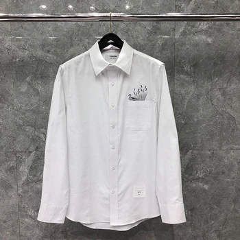 

2020 Fashion TB THOM Brand Shirts Men Long Sleeve Casual Shirt Turn Down Collar Oxford Bird Embroidery White Men's Clothing